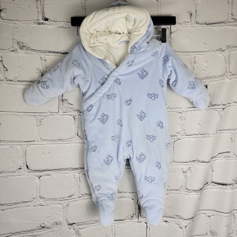 First Impressions Blue Infant Snowsuit 6-9 Months Onesie Romper Snow Winter
